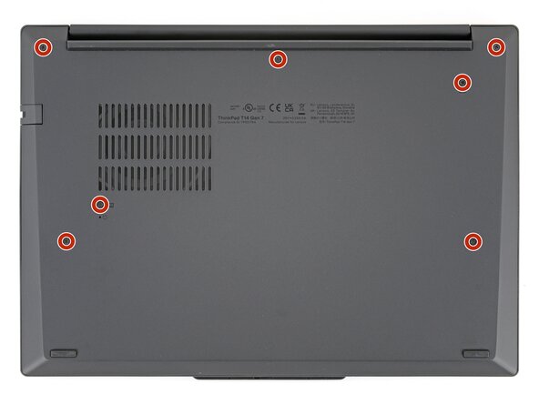Lenovo ThinkPad T14 Gen 7 Battery Replacement, Loosen the base cover screws: passo 2, immagine 1 di 2