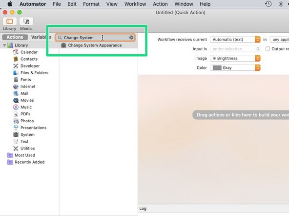 How to Create a Shortcut for System Appearance, Adding Action: crwdns2935265:09crwdnd2935265:03crwdnd2935265:03crwdne2935265:0