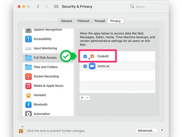 Allow Code42 (Crashplan) Access to Backup Personal Files, Select the Privacy Tab: crwdns2935265:03crwdnd2935265:02crwdnd2935265:03crwdne2935265:0