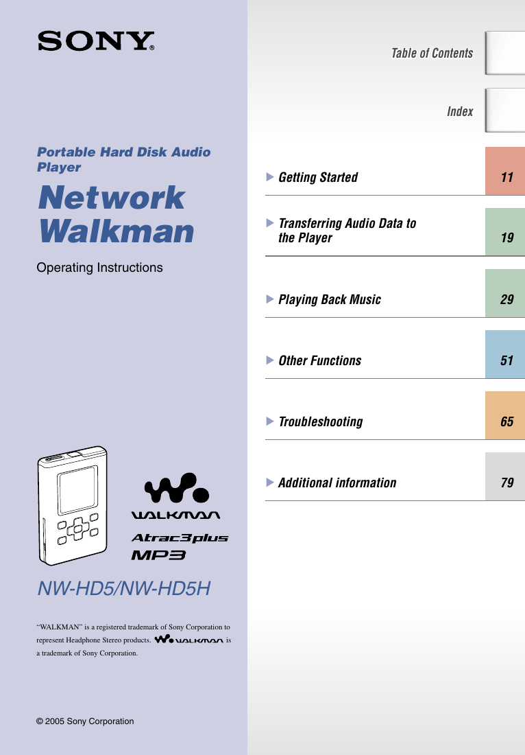 Sony NW-HD5/NW-HD5H Walkman Operating Instructions - iFixit