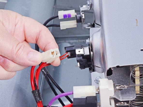 Whirlpool WED87HED Dryer Heating Element Testing and Replacement, Disconnect the hi-limit thermostat/inlet thermistor unit: crwdns2935265:046crwdnd2935265:03crwdnd2935265:03crwdne2935265:0