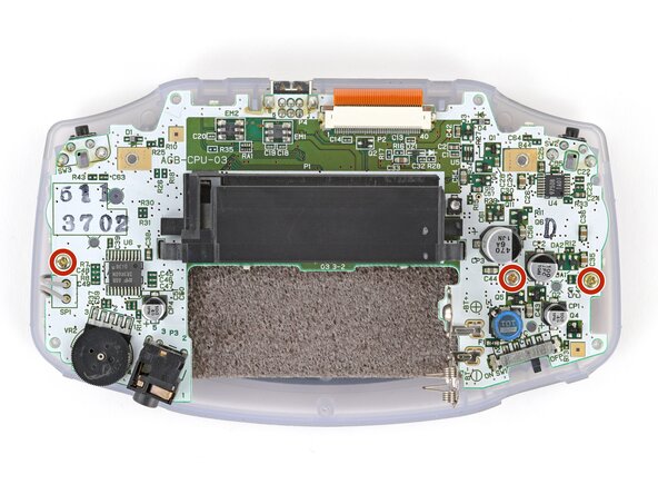 Game Boy Advance LCD Screen Replacement, Remove the motherboard screws: crwdns2935265:09crwdnd2935265:01crwdnd2935265:02crwdne2935265:0