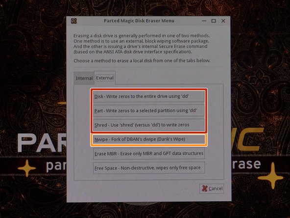 Diagnosing and Erasing Hard Drives, Parted Magic - Erasing hard drives: crwdns2935265:07crwdnd2935265:03crwdnd2935265:03crwdne2935265:0
