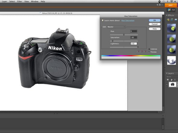 How to Post-Process Pictures, Hue/Saturation: crwdns2935265:05crwdnd2935265:03crwdnd2935265:03crwdne2935265:0