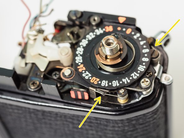 Pentax ME Super Shutter Service, Installation Notes: Frame counter assembly: crwdns2935265:022crwdnd2935265:03crwdnd2935265:03crwdne2935265:0