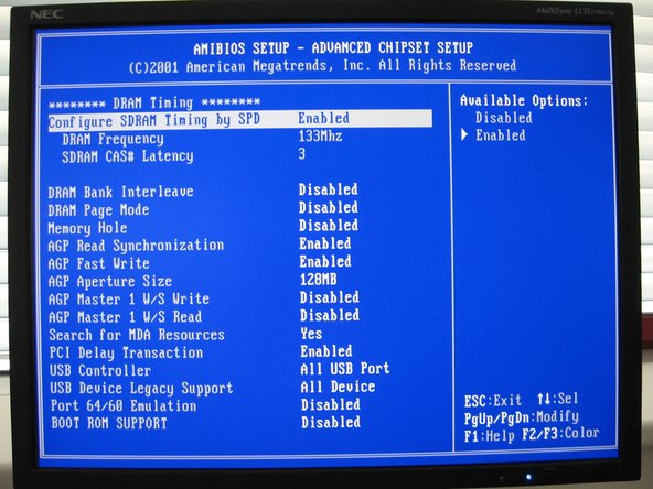 ZPrinter 650 Mainboard Replacement, Configure BIOS Settings, Part 1: crwdns2935265:010crwdnd2935265:03crwdnd2935265:03crwdne2935265:0