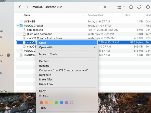 How to use the macOS Creator, Opening the tool: 步骤 3 中的图像 3，3