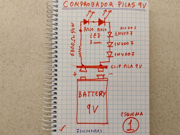 9V batterijtester met 2 rode LED's - zelfgemaakt ontwerp., 9V batterijtester met 2 rode LED's - zelfgemaakt ontwerp.: stap 1, afbeelding 3 van 3