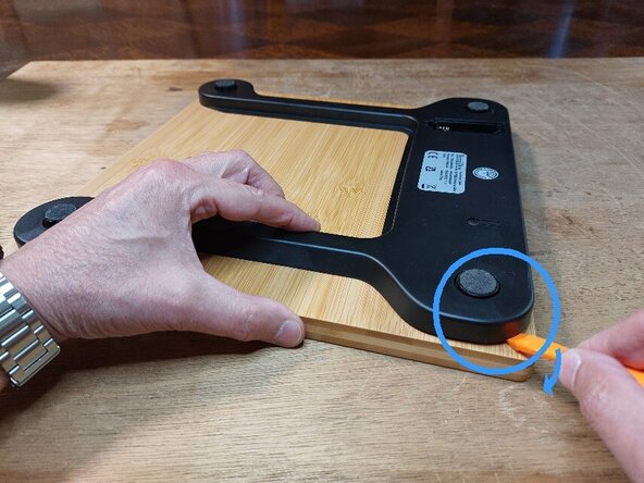 Démontage du pèse-personne Terraillon Bambou Fit, Déclipsage de la coque inférieure: étape 1, image 3 de 3