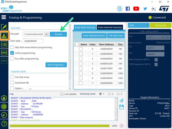 Replacing Duet 2 WiFi with Fysetc Spider v2.2, Programming With STM32cubeprogrammer 2: crwdns2935265:06crwdnd2935265:02crwdnd2935265:02crwdne2935265:0