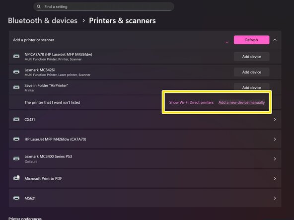 (Windows) Installing a HP LaserJet Printer using the HP UPD, Windows 11 24H2+ - accessing manual setup (Control panel): crwdns2935265:07crwdnd2935265:03crwdnd2935265:03crwdne2935265:0
