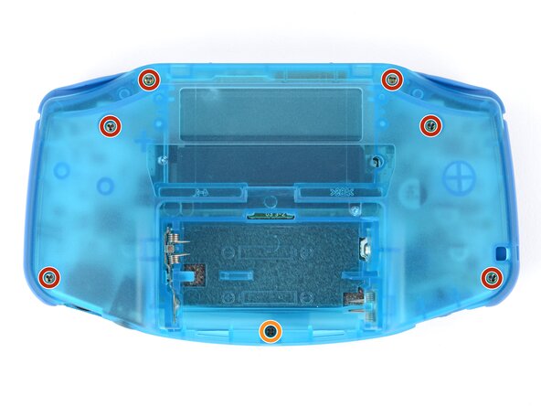 How to Reshell Your Game Boy Advance, Install the back shell screws: crwdns2935265:035crwdnd2935265:01crwdnd2935265:03crwdne2935265:0