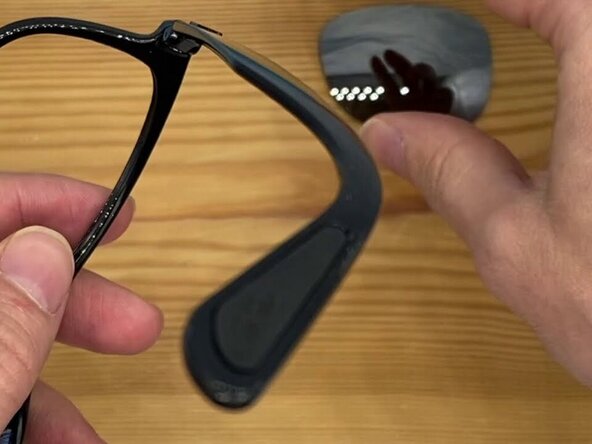 Ray-Ban RB4264 Lens Replacement, Fit the new lens, hinge side first: step 3, image 1 of 1