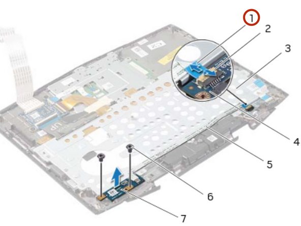 Dell Alienware 14 Power-Button Board Replacement, Disconnecting the Power-Button Board Cable: 49 단계, 이미지 3개 중 2개