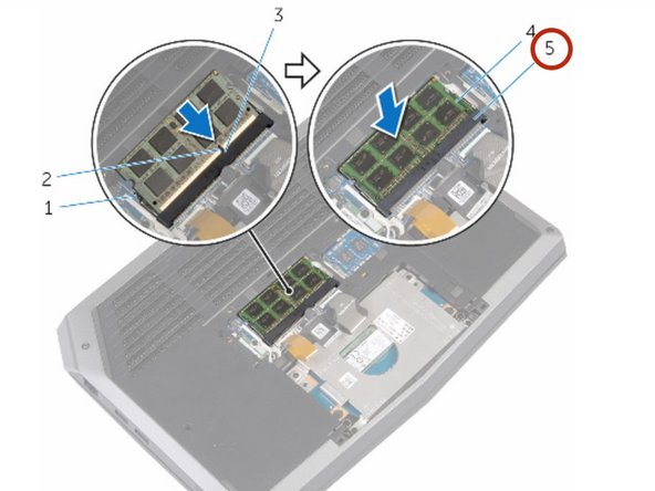 Dell Alienware 13 R2 Memory Modules Replacement, Sliding the Memory Module: crwdns2935265:04crwdnd2935265:02crwdnd2935265:02crwdne2935265:0