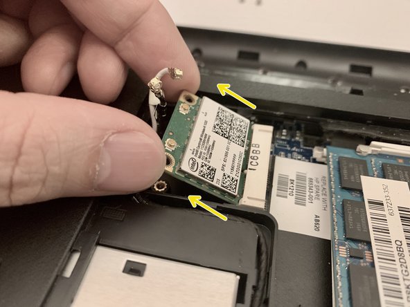 HP Pavilion dv6-6c51ca Wireless LAN Replacement, Remove the WLAN module: step 4, image 2 of 3