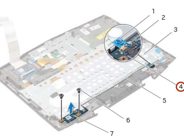 Dell Alienware 14 Power-Button Board Replacement, Disconnecting the Power-Button Board Cable: 49 단계, 이미지 3개 중 3개