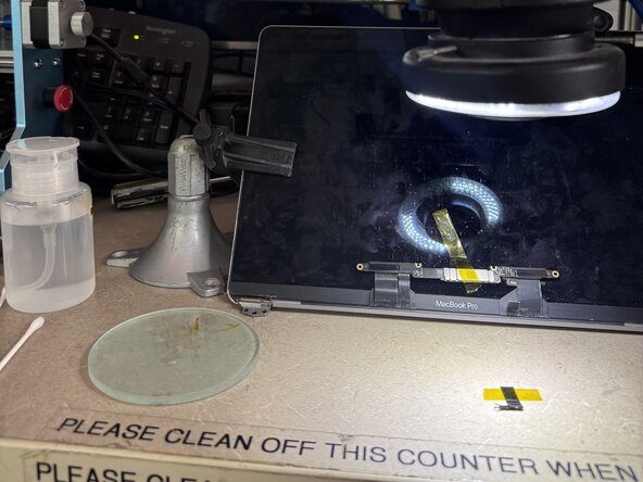 MacBook Pro 13" Function Keys 2017 Display Backlight Cable (Flexgate) Fix, Scrape the solder mask off the display cable: step 35, image 1 of 1