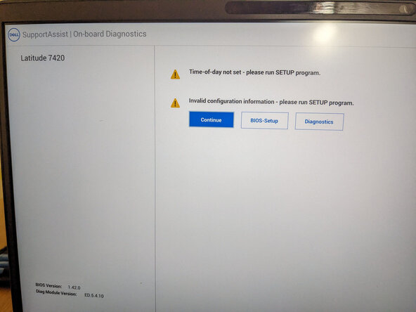 Dell latitude 7420 BIOS Admin Password Reset, Reconnect battery and first boot: crwdns2935265:013crwdnd2935265:01crwdnd2935265:01crwdne2935265:0
