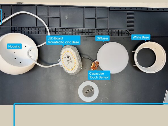 Oasis Ambient Teardown, Unscrew the LED board from the White Mounting Bell: step 6, image 3 of 3
