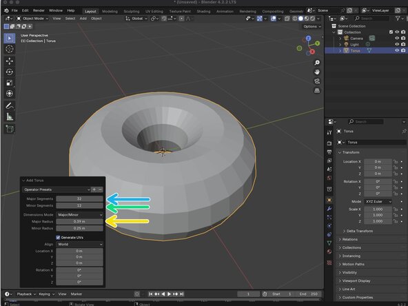 Basic Modeling, Modifying  Torus Segments: crwdns2935265:02crwdnd2935265:03crwdnd2935265:03crwdne2935265:0