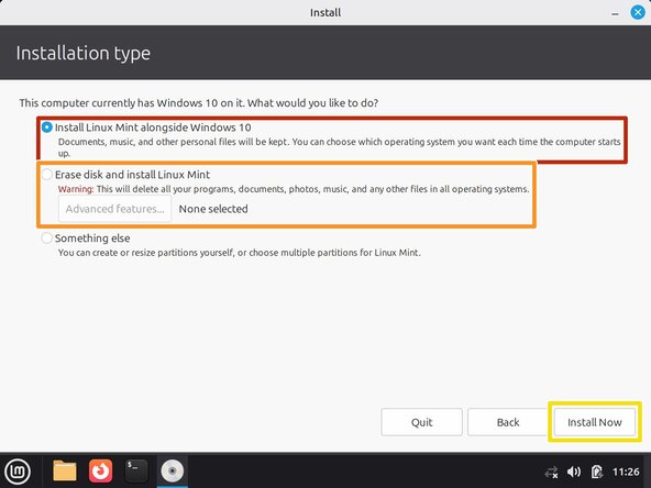 How to Install Linux Mint on a Windows PC, Select installation type: шаг 9, изображение 1 из 2
