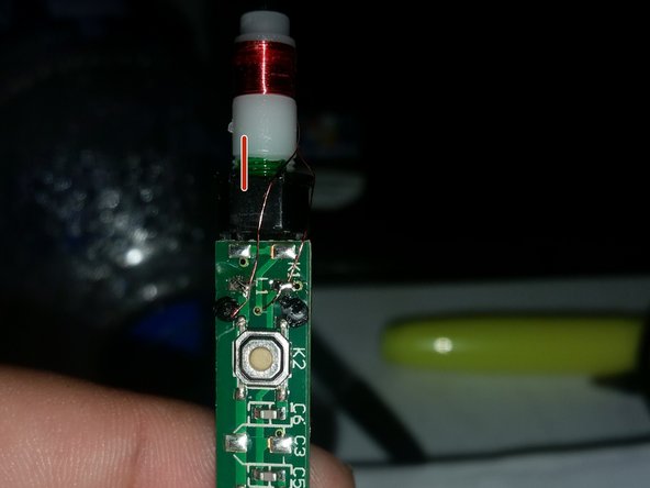 Put everything back together. Stop the white plastic at the mark. Put the tip on to see if the spring works (the tip moves freely; turn the white plastic back or forth to get a design pressure sensitivity).