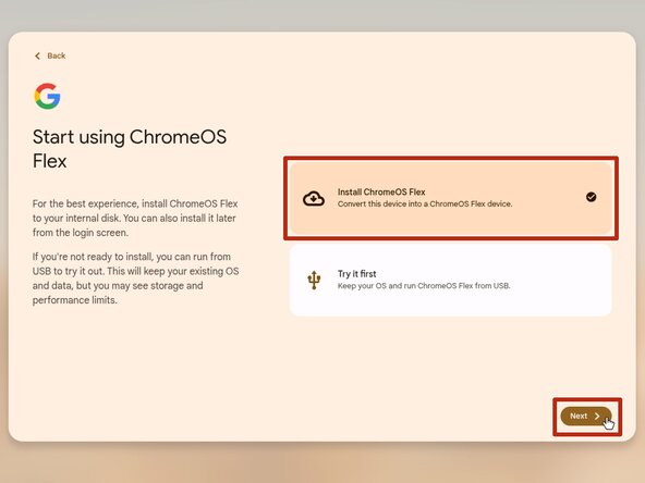 How to Install ChromeOS Flex, Install ChromeOS Flex: step 7, image 1 of 3