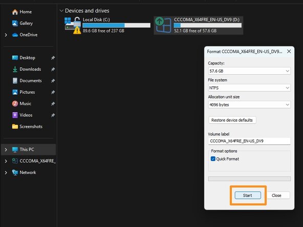 Windows 10/11 - USB Installation Media Creation (Rufus), Used drives only - formatting (Windows): crwdns2935265:04crwdnd2935265:02crwdnd2935265:03crwdne2935265:0
