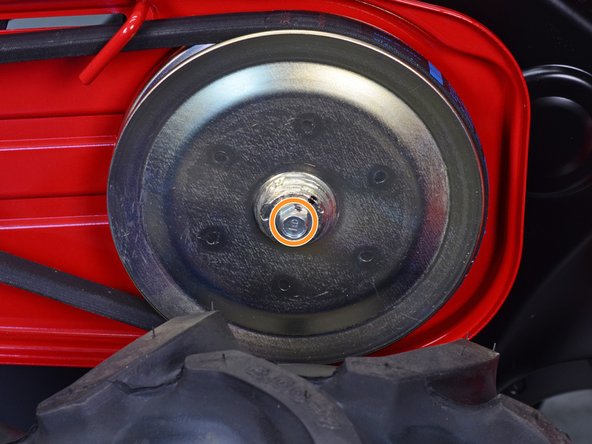 Honda Rear Tine Tiller FRC800K1A P.T.O. Change Fork Replacement, Loosen the transmission pulley bolt: step 5, image 3 of 3