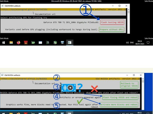 Fix visual artifacts/code 43 for NVIDIA GTX470-780 by programmatically disabling bad parts, Flash VBIOS several times: step 3, image 1 of 1