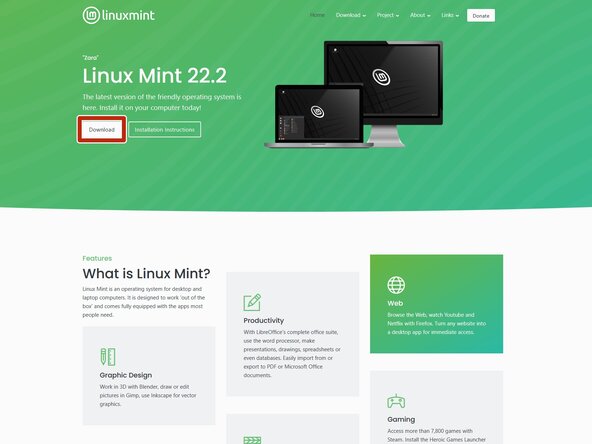 How to Install Linux Mint on a Windows PC, Download Linux Mint: crwdns2935265:02crwdnd2935265:01crwdnd2935265:03crwdne2935265:0
