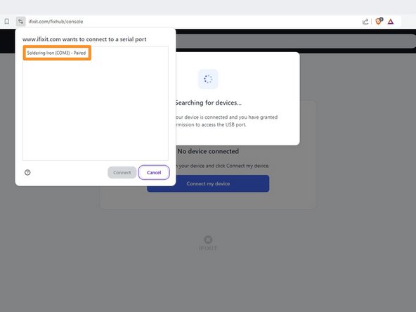 How to Use the FixHub Web Console, Connect your iron: crwdns2935265:02crwdnd2935265:02crwdnd2935265:03crwdne2935265:0