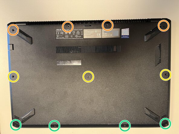 Replace Asus M570D WiFi card or Bluetooth card, Remove the case screws: crwdns2935265:01crwdnd2935265:01crwdnd2935265:01crwdne2935265:0