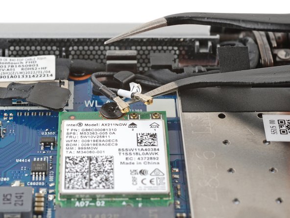 HP EliteBook 845 G9 Wi-Fi Module Replacement, Disconnect the WLAN module cables: crwdns2935265:08crwdnd2935265:03crwdnd2935265:03crwdne2935265:0