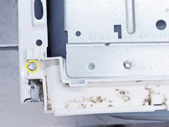 Whirlpool WED87HED Dryer Hi-Limit Thermostat/Inlet Thermistor Testing and Replacement, Unfasten the upper front bulkhead: crwdns2935265:034crwdnd2935265:02crwdnd2935265:03crwdne2935265:0