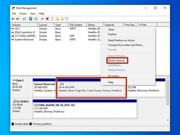 How to Install Linux on a Windows PC, Shrink existing Windows install (optional): crwdns2935265:04crwdnd2935265:01crwdnd2935265:03crwdne2935265:0