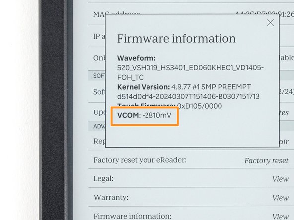 How to Calibrate a Kobo eReader Display, Locate the stored VCOM number: crwdns2935265:03crwdnd2935265:02crwdnd2935265:02crwdne2935265:0