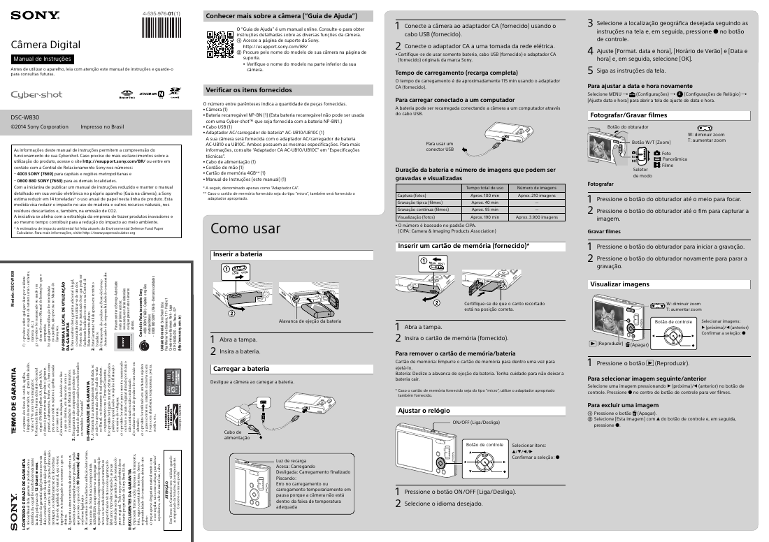 Sony Cyber-shot DSC-W830 Câmera Digital Manual de Instruções (Brasil ...