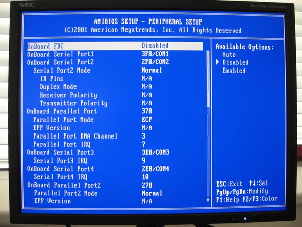 ZPrinter 650 Mainboard Replacement, Configure BIOS Settings, Part 2: crwdns2935265:011crwdnd2935265:03crwdnd2935265:03crwdne2935265:0