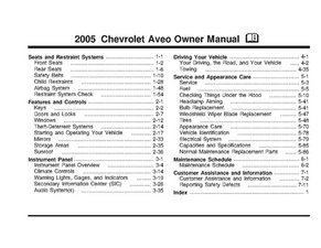 2005 Chevrolet Aveo Owner's Manual