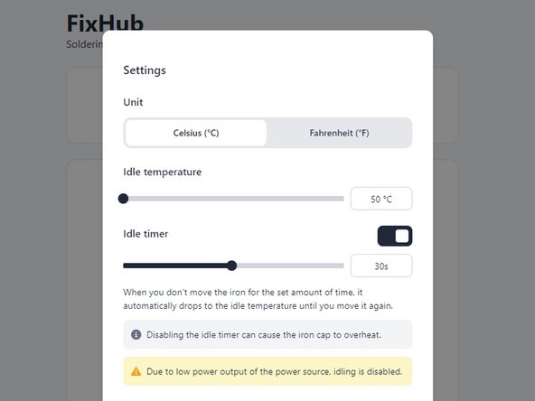 How to Use the FixHub Web Console, Adjust the idle temperature: crwdns2935265:07crwdnd2935265:02crwdnd2935265:03crwdne2935265:0