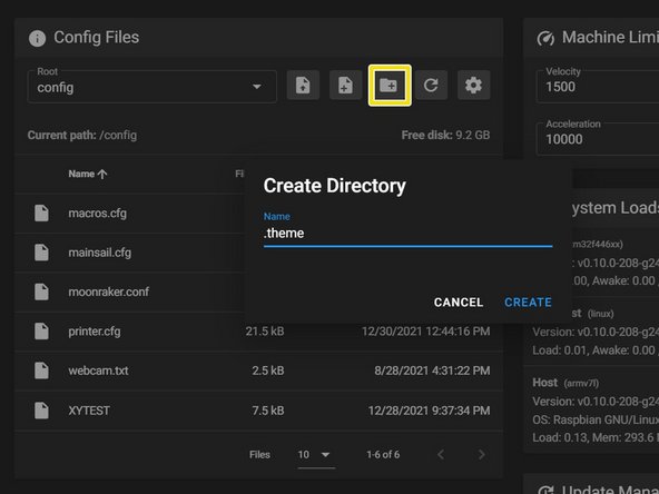 Klipper+Mainsail Install, BLV Mainsail Theme: crwdns2935265:014crwdnd2935265:02crwdnd2935265:03crwdne2935265:0