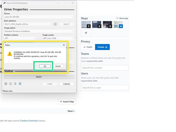 Windows 10/11 - USB Installation Media Creation (Rufus), Writing the ISO file: crwdns2935265:05crwdnd2935265:03crwdnd2935265:03crwdne2935265:0