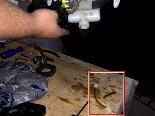 Lift and shake the edge trimmer until both lines fall out of the tank.