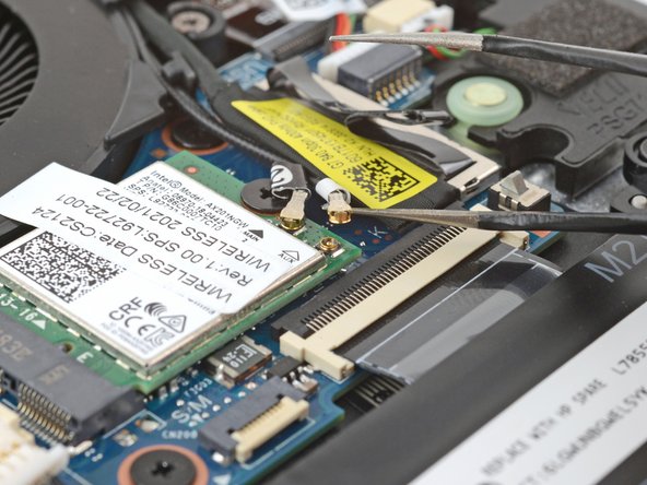 HP EliteBook 845 G8 Fan Replacement, Disconnect the WLAN module cables: crwdns2935265:08crwdnd2935265:02crwdnd2935265:03crwdne2935265:0