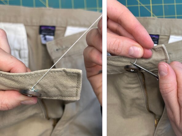 Sew a Button onto Heavy Fabric, Tie off the thread: crwdns2935265:011crwdnd2935265:03crwdnd2935265:03crwdne2935265:0