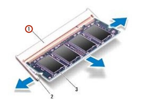 Dell Inspiron 11z-1121 Memory Modules Replacement, Sliding the Memory Module: crwdns2935265:06crwdnd2935265:02crwdnd2935265:02crwdne2935265:0
