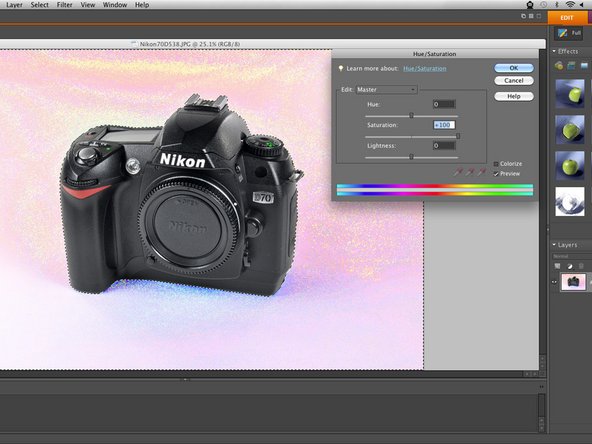 How to Post-Process Pictures, Hue/Saturation: crwdns2935265:05crwdnd2935265:02crwdnd2935265:03crwdne2935265:0