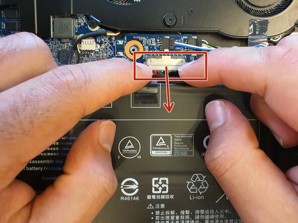 why! V540TU Keyboard Replacement, Battery cable: step 3, image 1 of 1